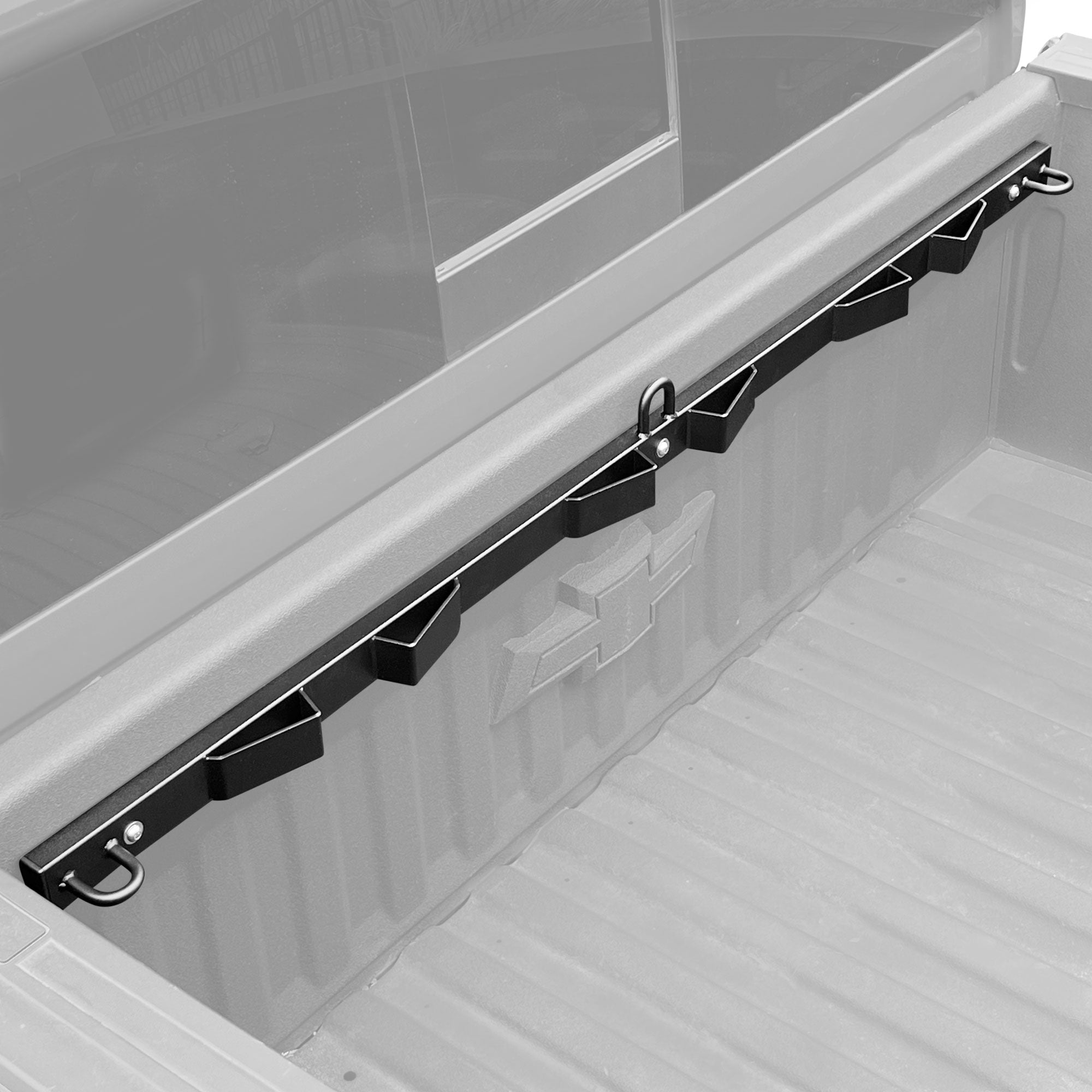 Bed Buddy Moto Rack shown on a ghost background of a truck.