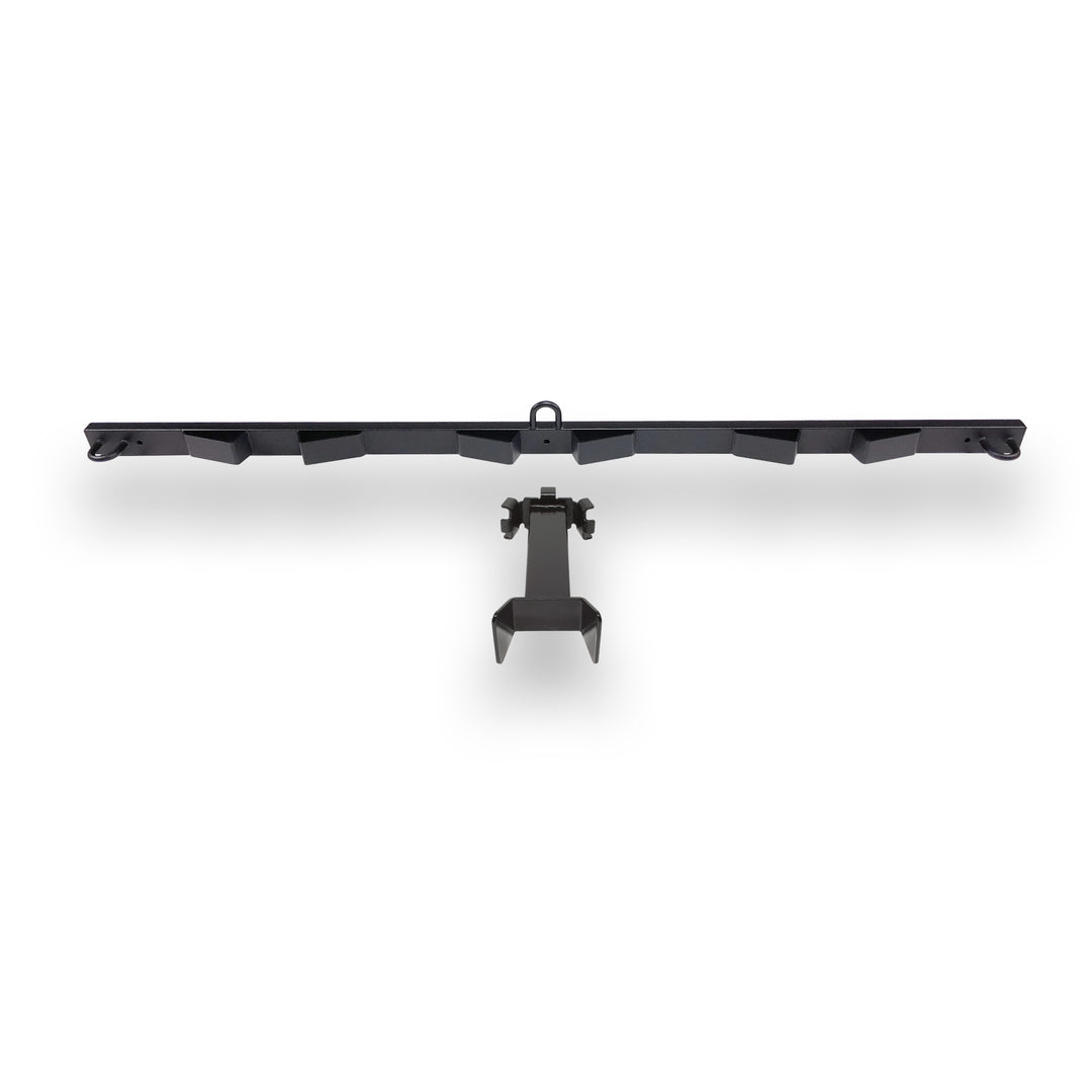 The Bed Buddy Moto Rack and Offset Wheel Chock photographed on a white background