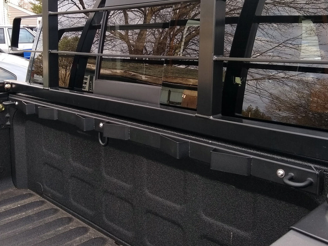The CCR Sport Bed Buddy moto rack mounted in the bed of a Dodge Ram truck.