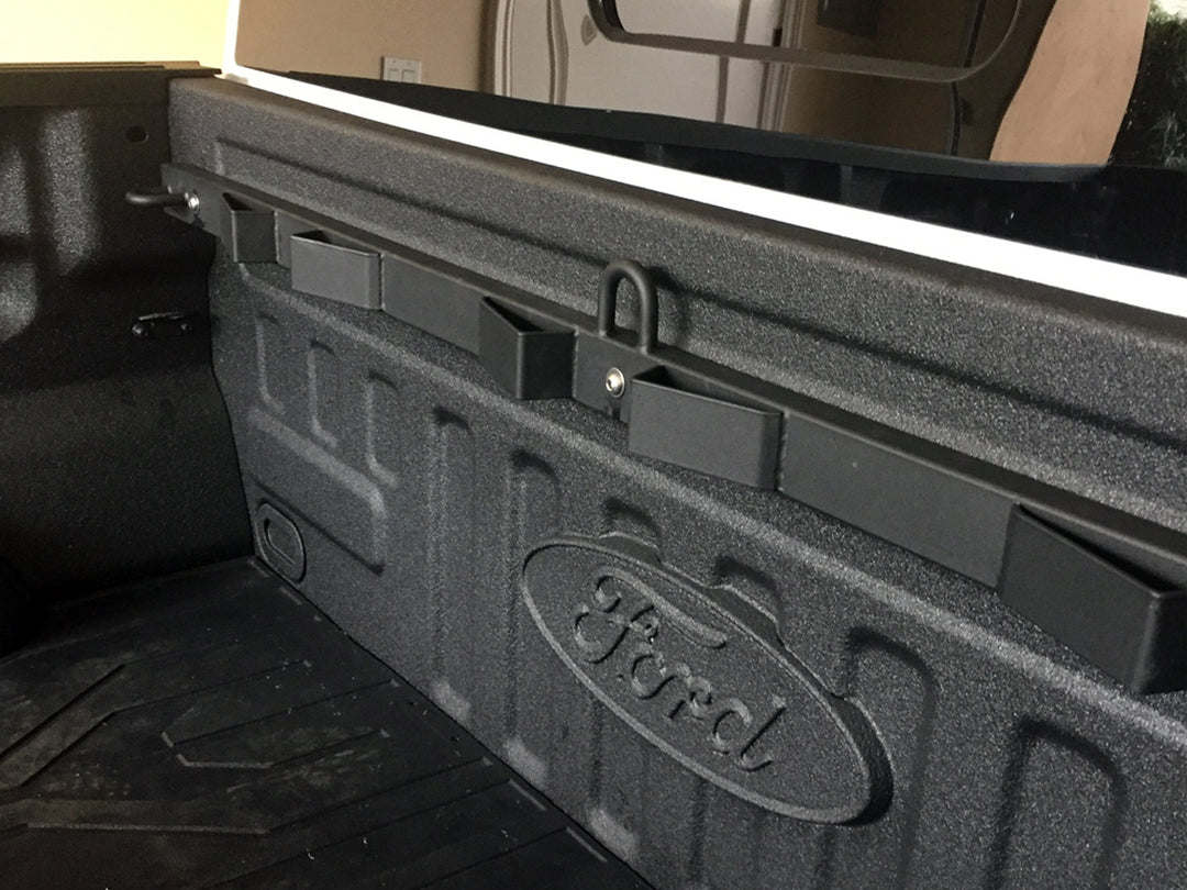 A clean installation of the CCR Sport Bed Buddy Motorcycle back in the bed of a Ford F150.