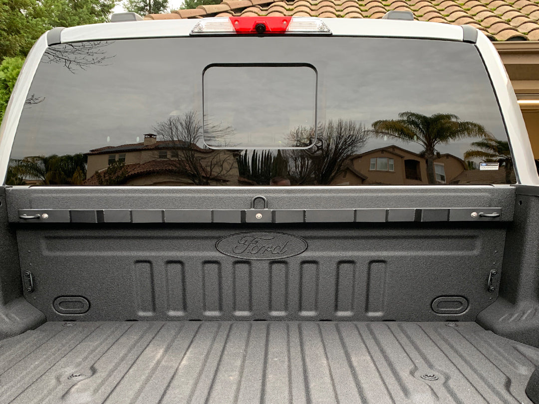 The CCR Sport Bed Buddy Motorcycle Tie Down Rack installed in a For Super Duty truck bed.