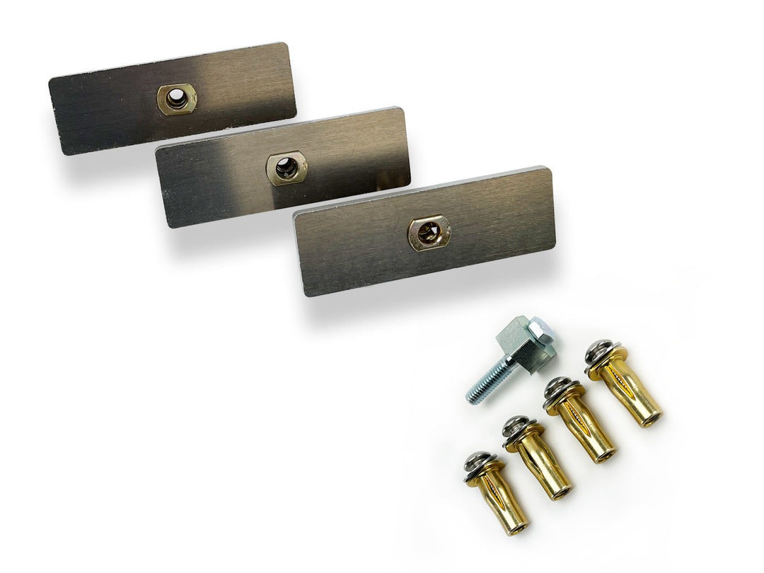 Chevrolet / GMC truck bed backing plates and hardware fasteners on a white background.