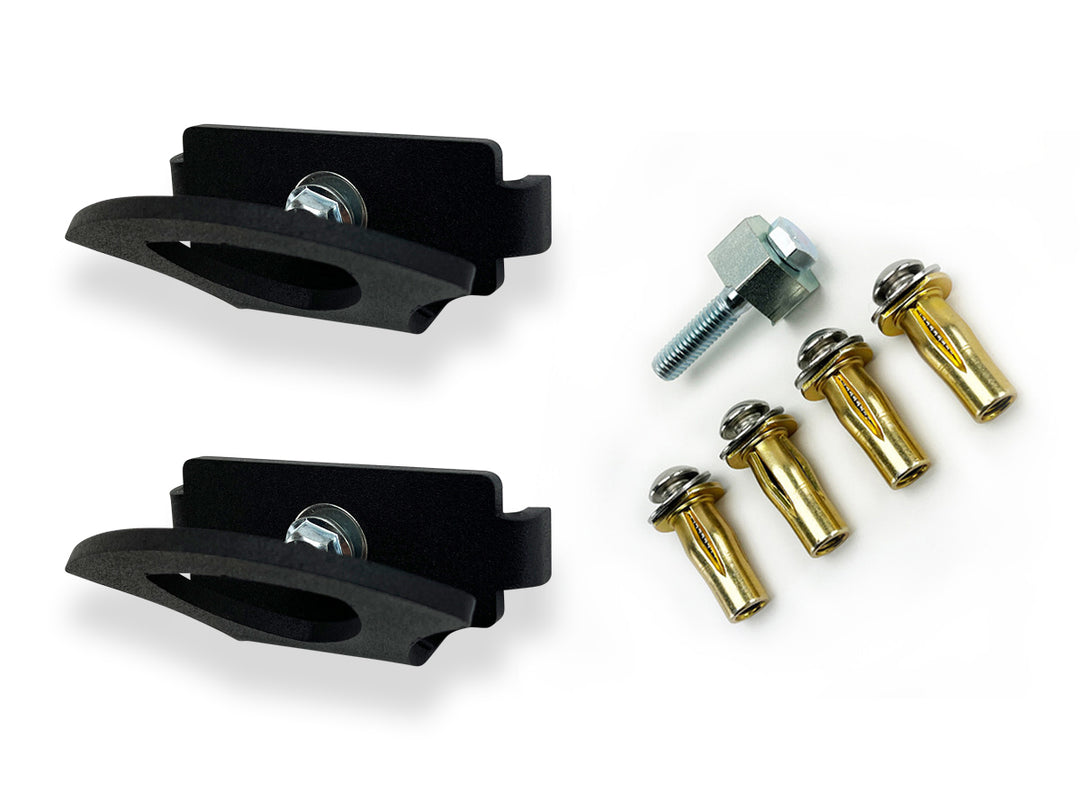 Two Hybrid Tie Anchors and Hybrid installation hardware on a white background.