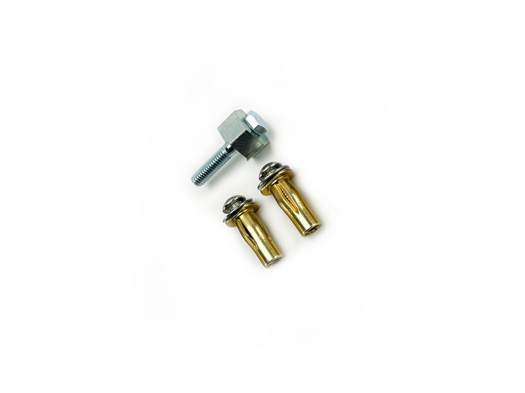 Hybrid micro installation hardware with gold colored fasteners.