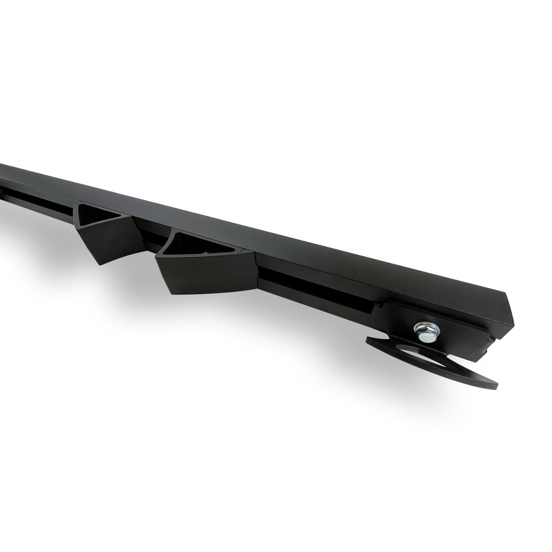 Detailed view of Hybrid Moto Rack 1 Bike Moto Vise wheel chock and tie-down anchor.