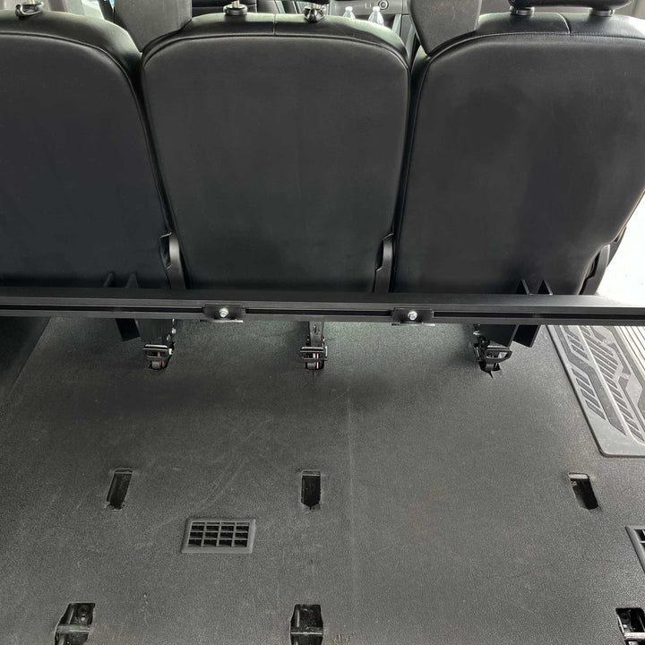 Horizontal view of the Hybrid Van Basic Rack installed.