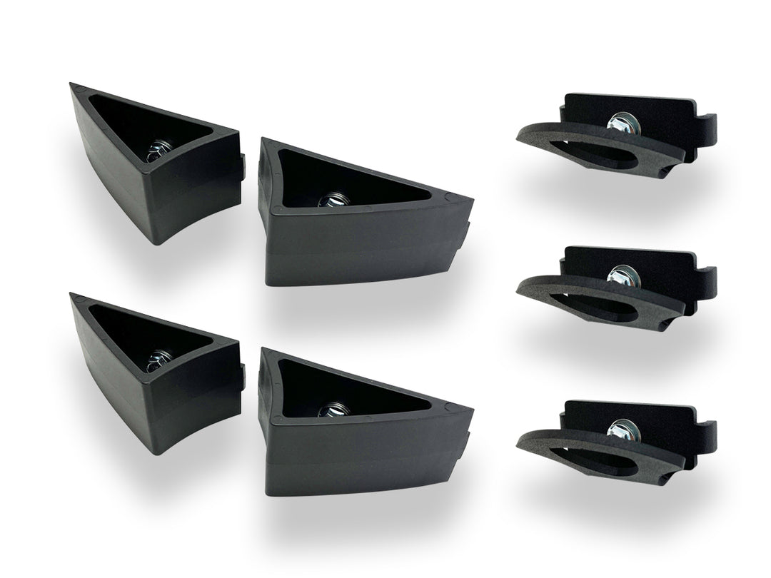 Hybrid track system components on a white background.