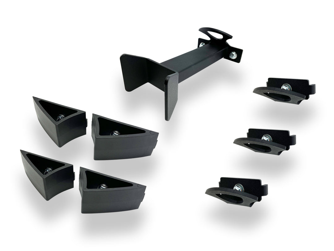 Clean studio photo of Hybrid Moto Rack components.