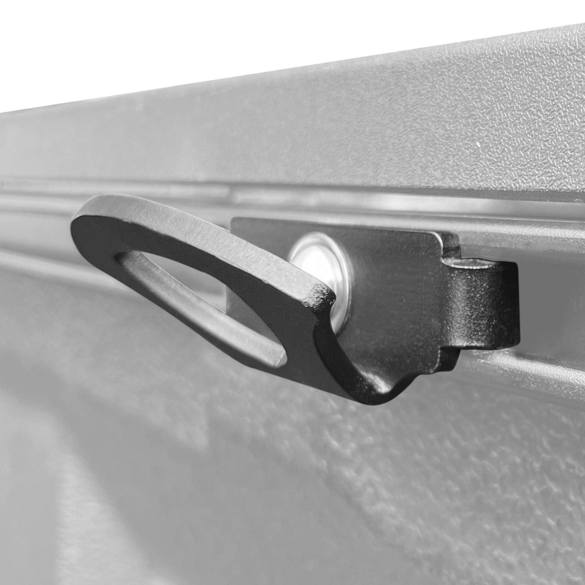 Toyota Deck Rail Anchor on a ghost background of a deck rail system in a Toyota truck bed.