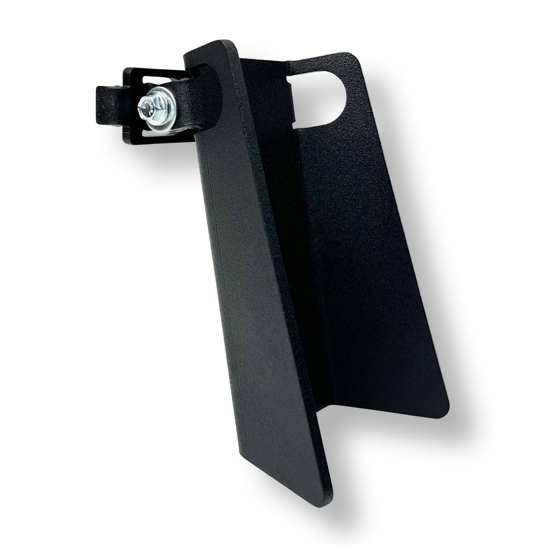 Toyota Deck Rail Pivot Chock black steel wheel stabilizer accessory for truck bed rail.
