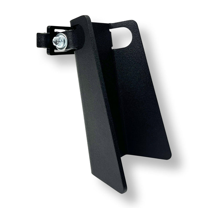 Toyota Deck Rail Pivot Chock black steel wheel stabilizer accessory for truck bed rail.