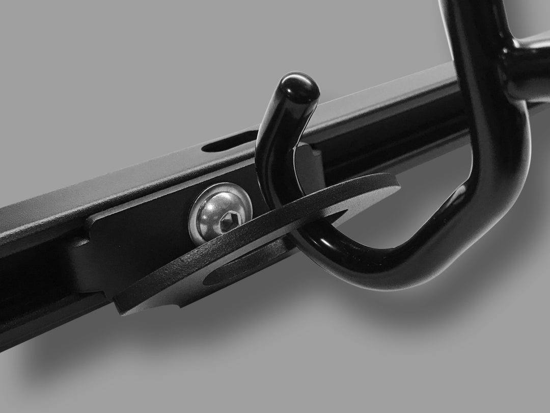 Beauty shot of the CCR Sport Toyota Deck Rail Anchor with a tie down S-hook attched.