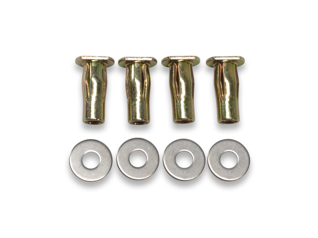 X-nut rivetnut fasteners and flat washers.